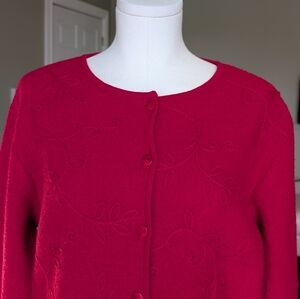 Vintage Tabi Women’s Red Wool Cardigan Cottagecore Sweater Embroidered Size S